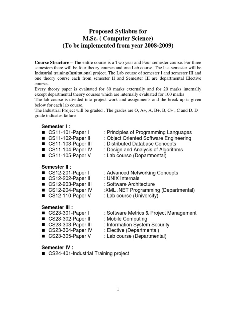 M.Sc. Computer Science Syllabus Overview | PDF