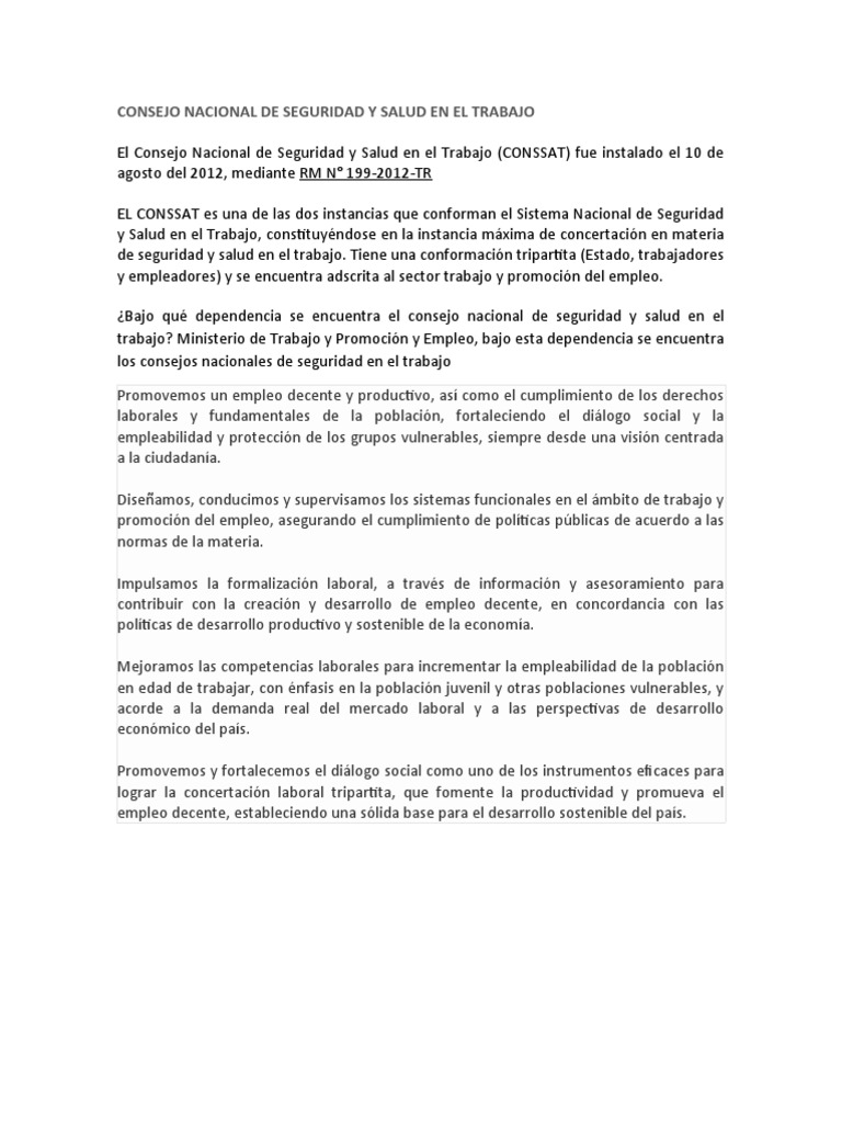 CONSSAT: Consejo Nacional de Seguridad Laboral | PDF | Empleo | Economias