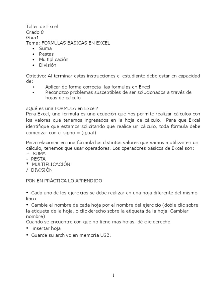 Formulas Básicas de Excel para Estudiantes | PDF | Microsoft Excel ...