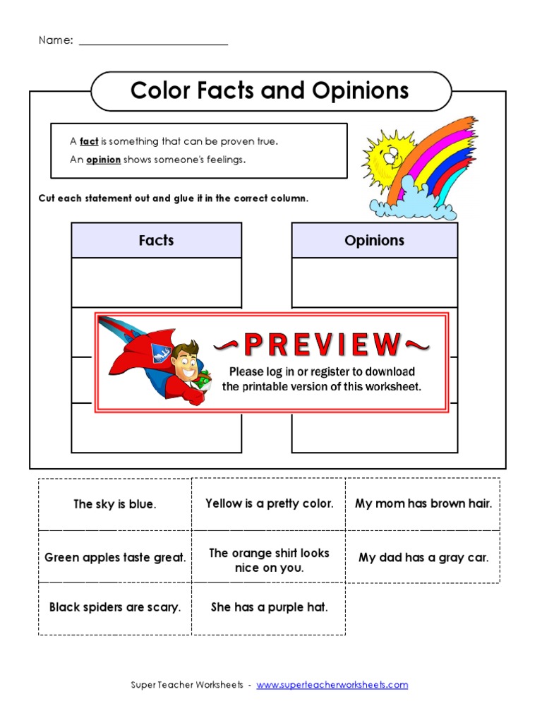 Color Facts and Opinions Worksheet | PDF