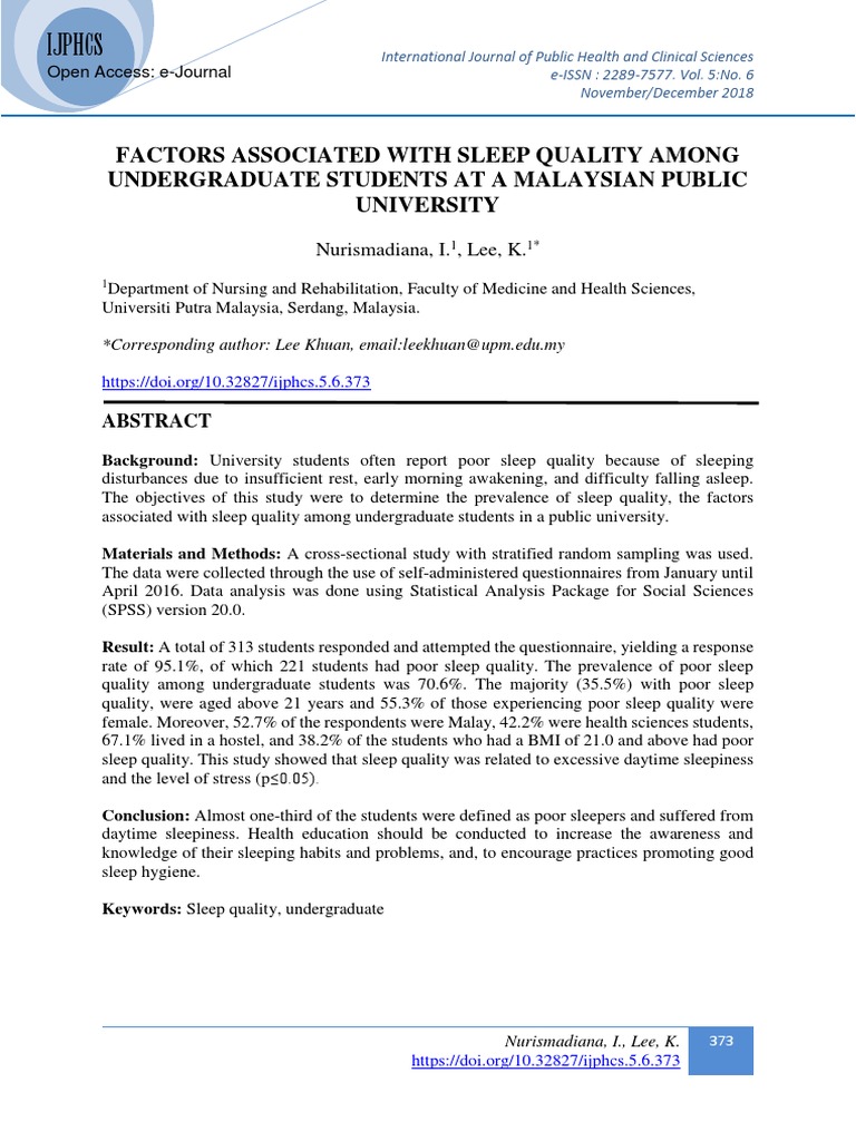 Sleep Quality Factors in Malaysian Students | PDF | Sleep | Obesity