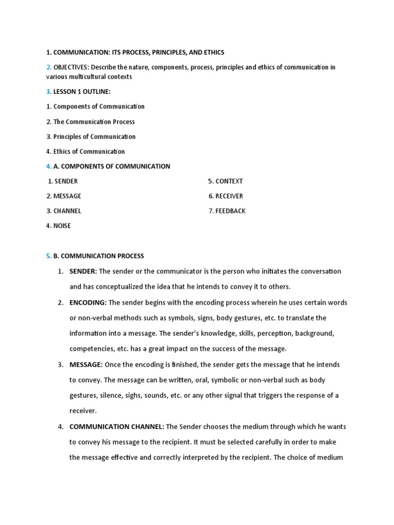 Communication Process, Principles, and Ethics | PDF | Nonverbal ...