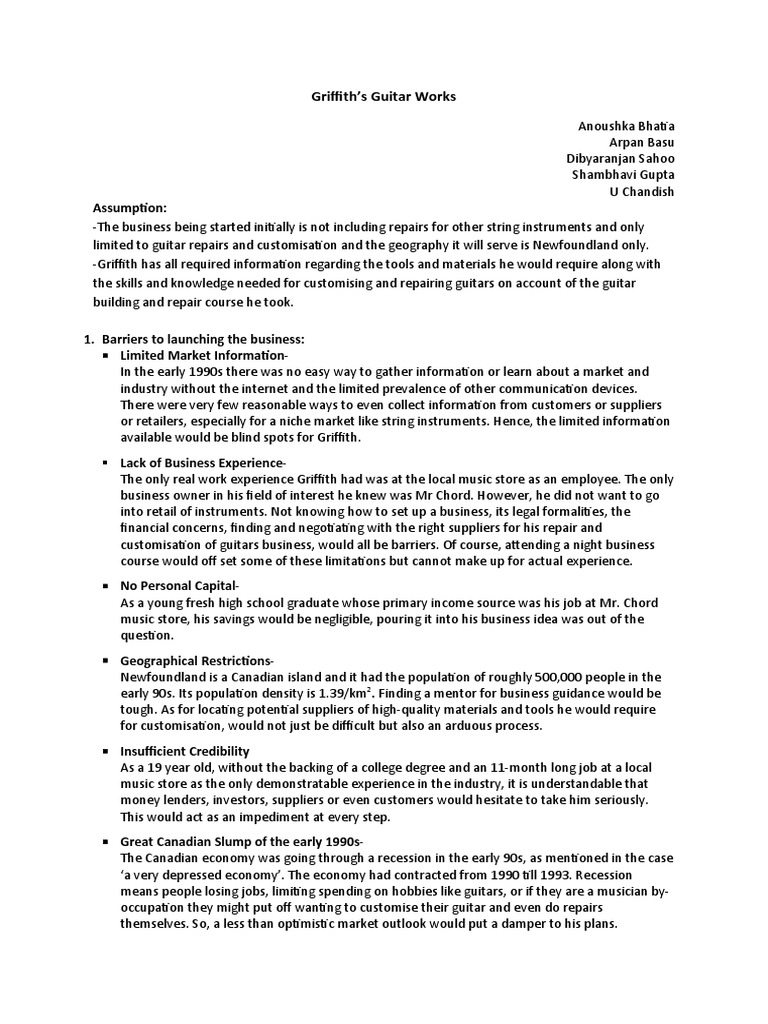 Griffith's Guitar Works Analysis PDF Recession Retail