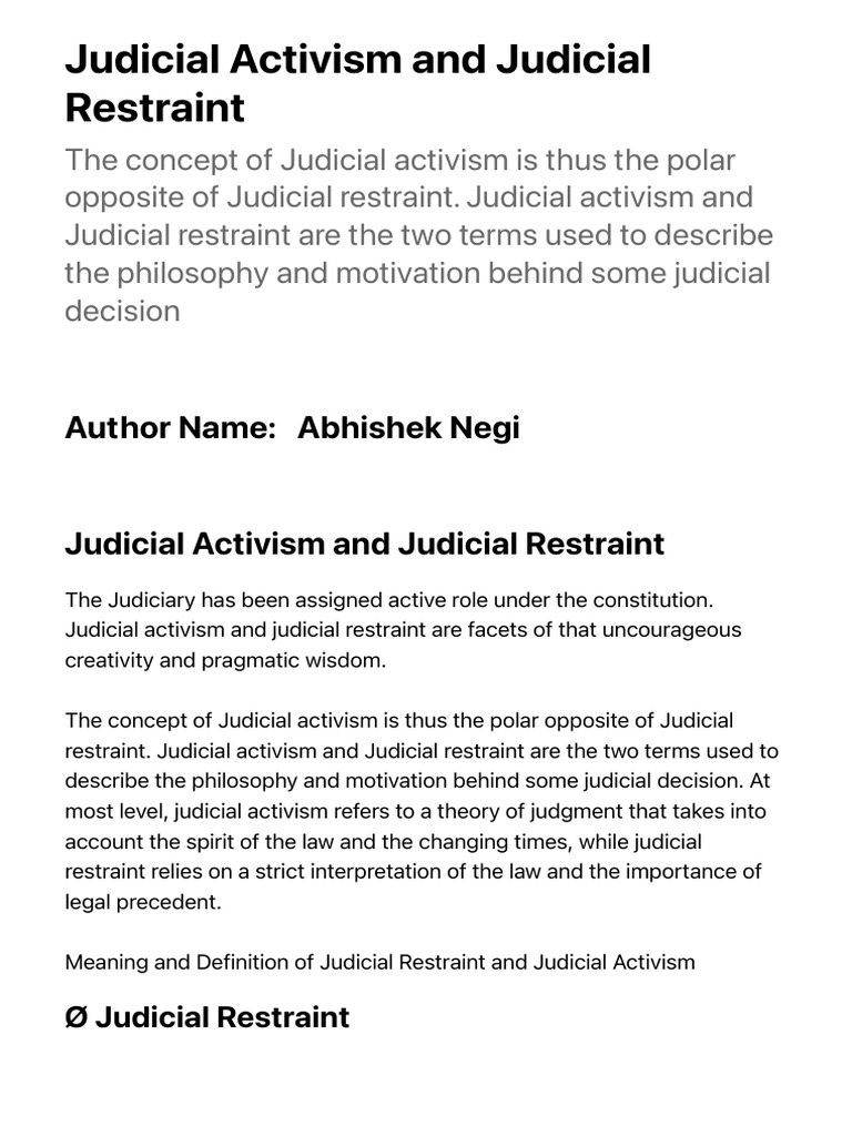 Judicial Activism and Judicial Restraint PDF
