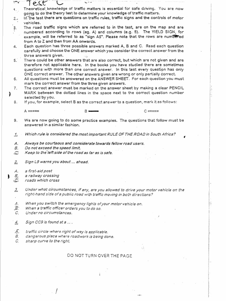 Test C PDF Traffic Question