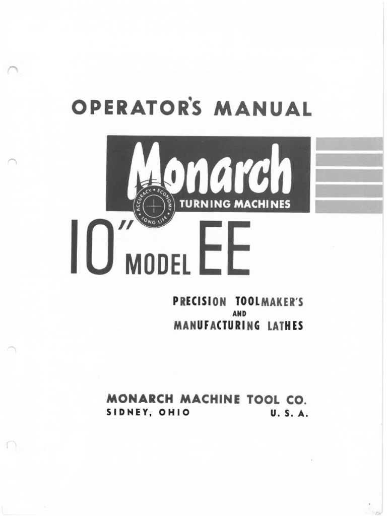 MONARCH 60 Series 13 16 20 Metal Lathes Operator's & Parts Manual