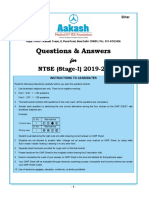 Questions & Answers: NTSE (Stage-I) 2019-20