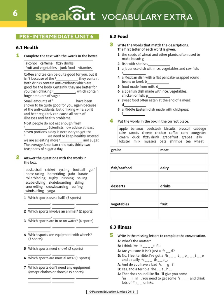 SpeakOut - PI - Unit 6 Vocabulary Extra+AK | PDF | Drink | Middle ...