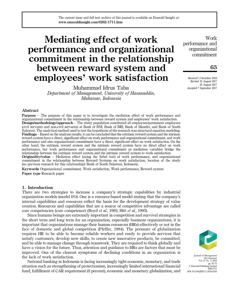 Mediating Effect of Work Performance and Organizational Commitment in ...