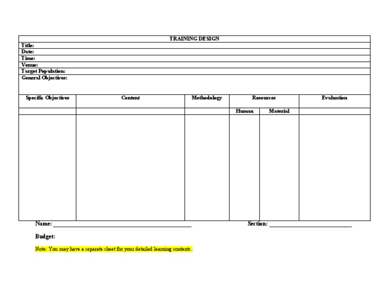 Training Design Template Overview | PDF | Career & Growth | Art