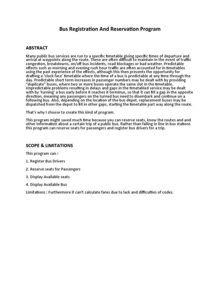 Bus Registration & Reservation System | PDF | Technology & Engineering