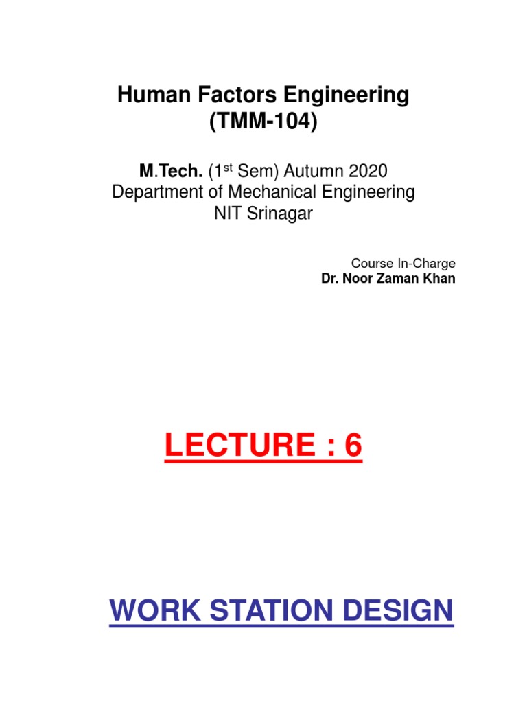Lecture On Workstation Design PDF Vertebral Column Spinal Cord