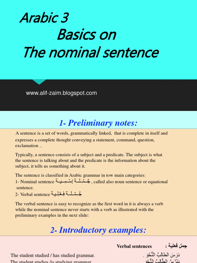 Understanding Arabic Nominal Sentences | PDF | Grammatical Gender | Verb