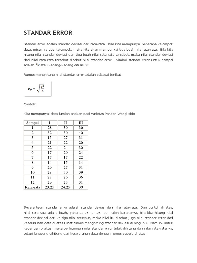 Pengertian dan Rumus Standar Error | PDF | Metode & Bahan Ajar