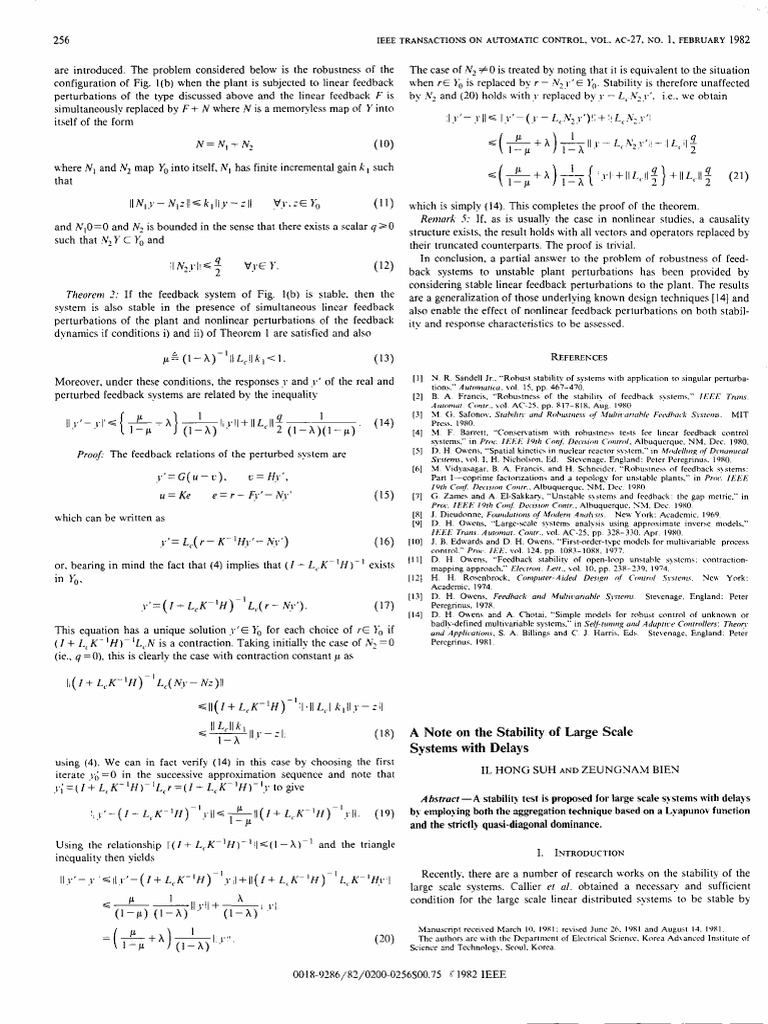 Robustness of Feedback Systems Stability | PDF