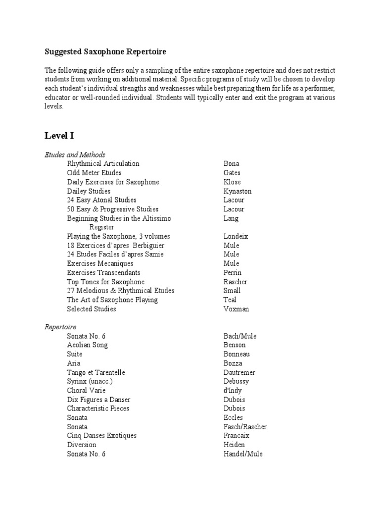 Jazz Saxophone Repertoire PDF Concerto Saxophone