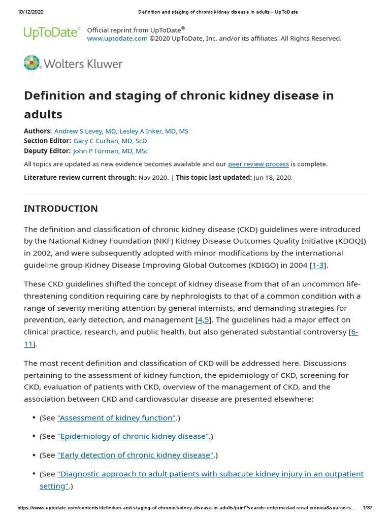 Definition and Staging of Chronic Kidney Disease in Adults - UpToDate ...
