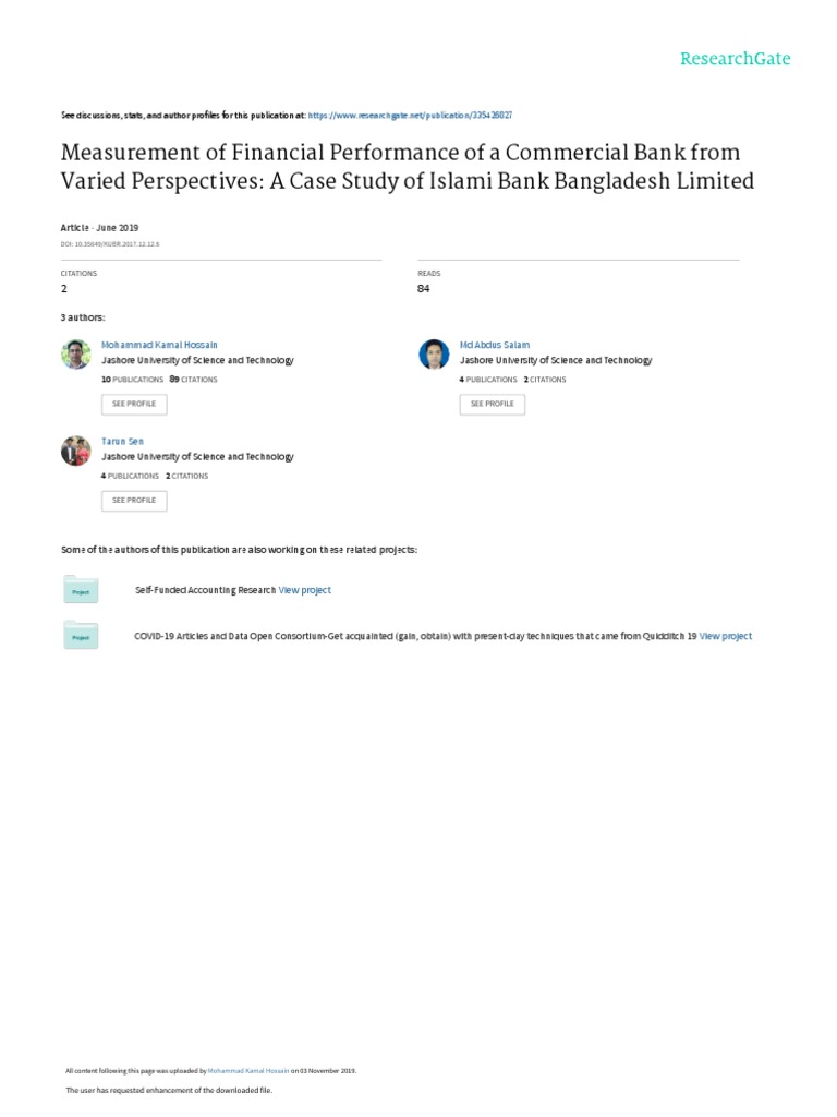 Measurement of Financial Performance of A Commercial Bank From Varied ...