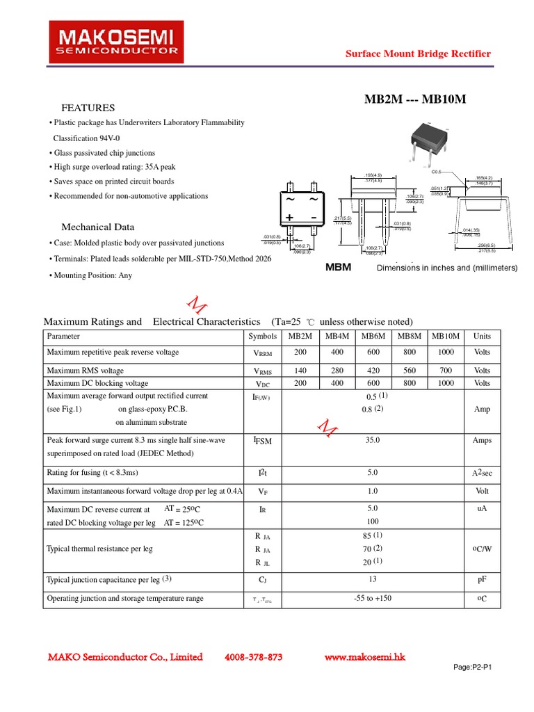 Datasheet | PDF | Rectifier | Printed Circuit Board