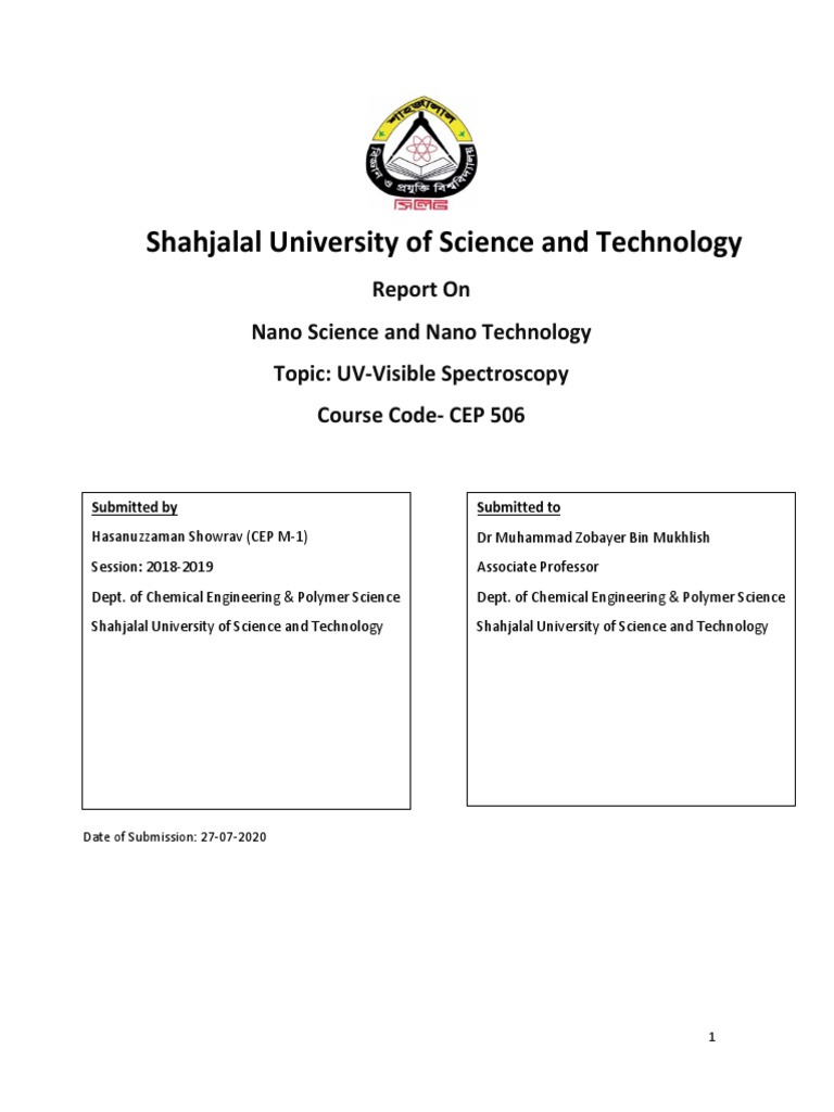 Report On UV Visible Spectroscopy CEP 506 PDF UltravioletVisible