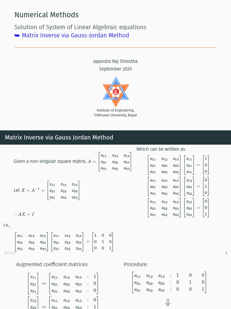 Numerical Methods: Solution of System of Linear Algebraic Equations ...