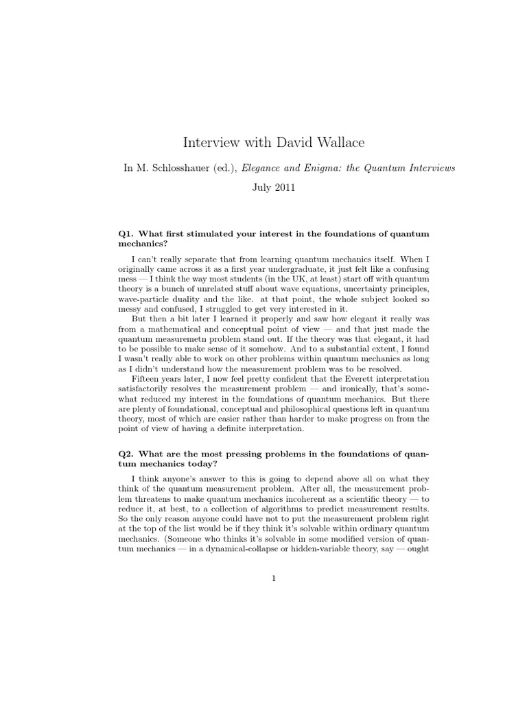 Insights from David Wallace on Quantum Mechanics | PDF | Many Worlds ...