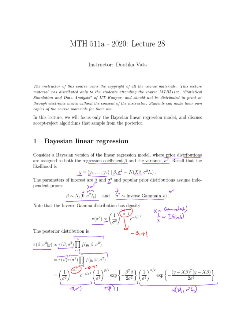 L28 Bayseian Linear Regression Linchpin Sampler PDF PDF Bayesian Inference Regression Analysis