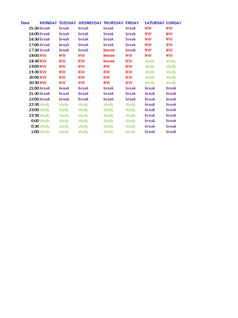 Weekly Study and Break Schedule | PDF
