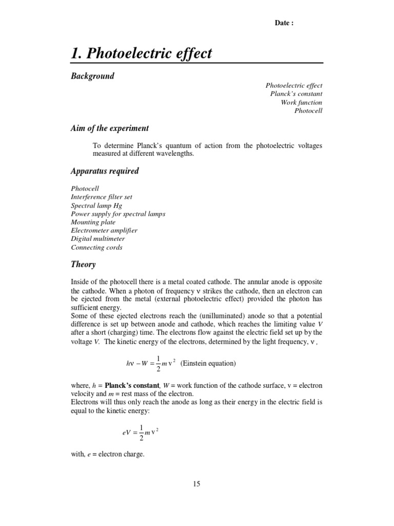 1 Planck Constant | PDF | Photoelectric Effect | Light
