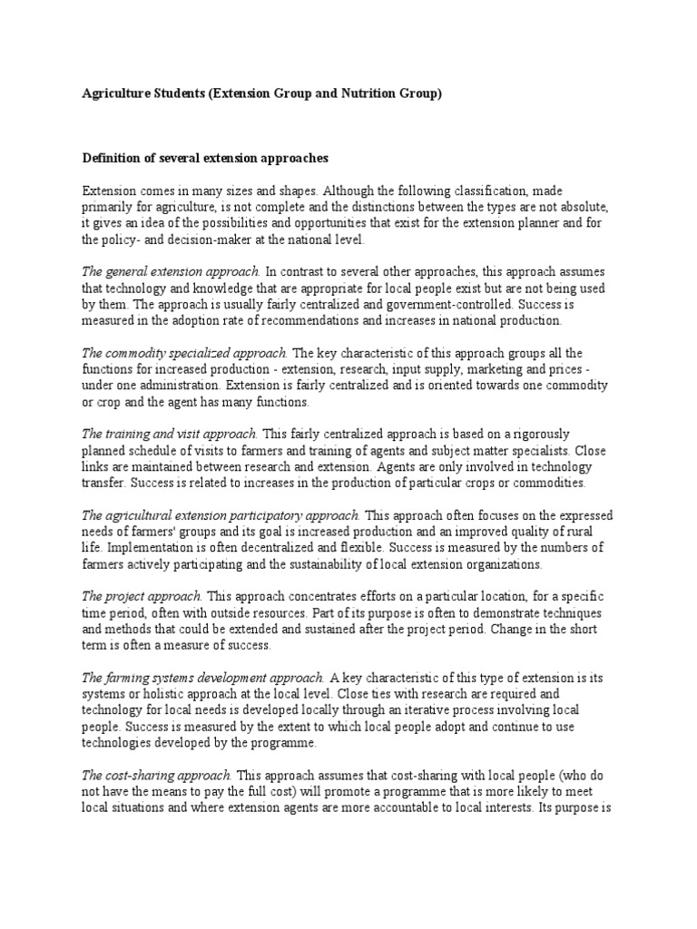Definition of Extension Approaches PDF Agriculture Commodity