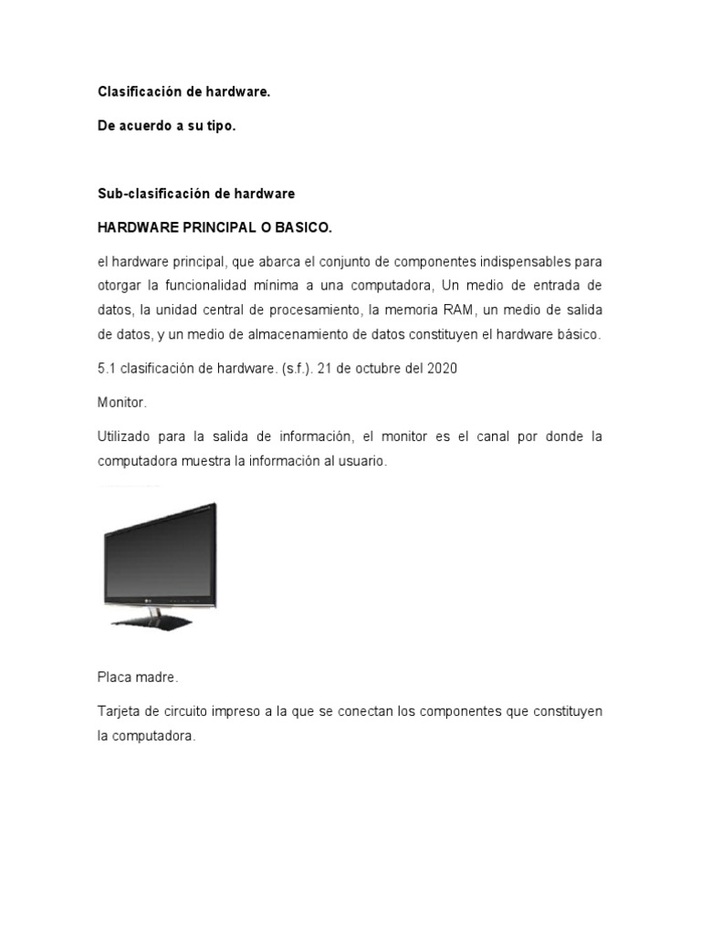 Clasificación y tipos de hardware | PDF | Periférico | Hardware de la ...