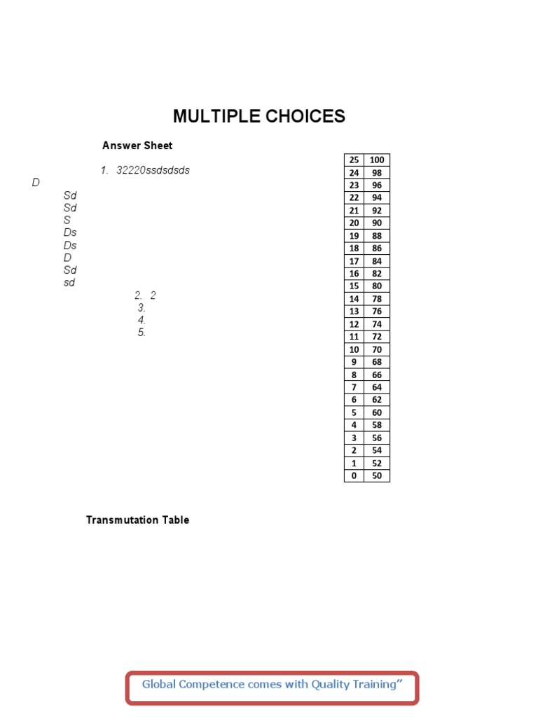 Multiple Choices: Answer Sheet | PDF