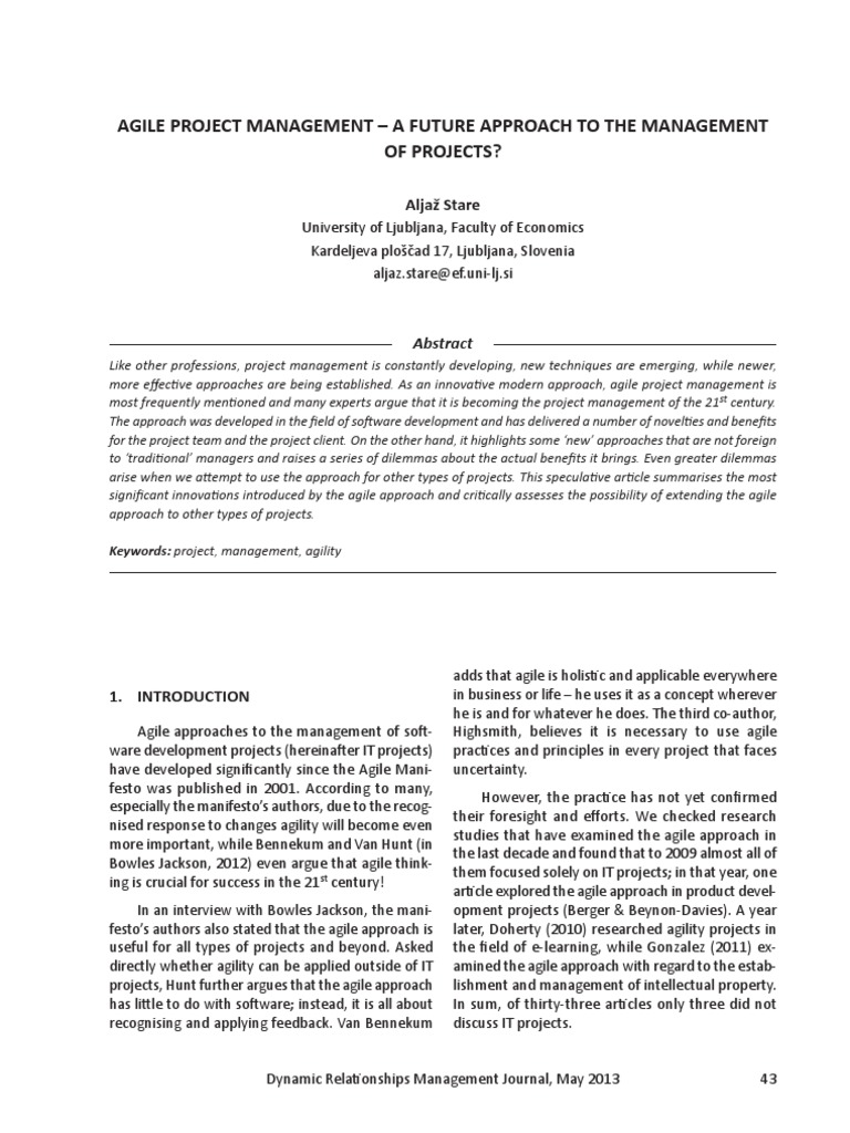 Agile Project Management - A Future Approach To The Management of ...