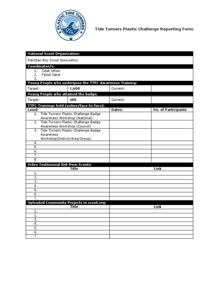 PK-Tide Turners Plastic Challenge Reporting Form | PDF | Science ...