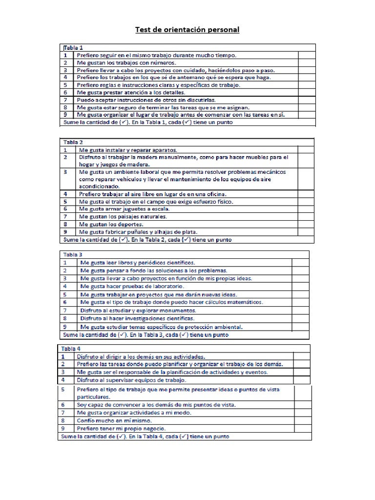 Test de Orientacion Personal | PDF