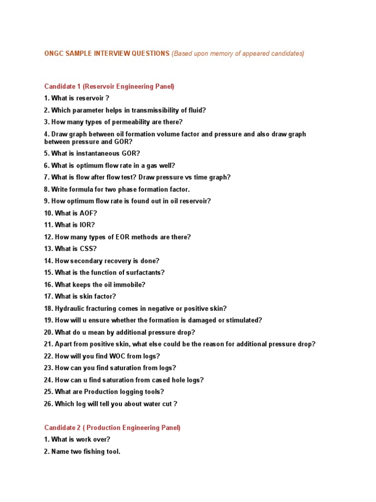 ONGC Reservoir Engineering Interview Q&A | PDF | Oil Well | Petroleum ...