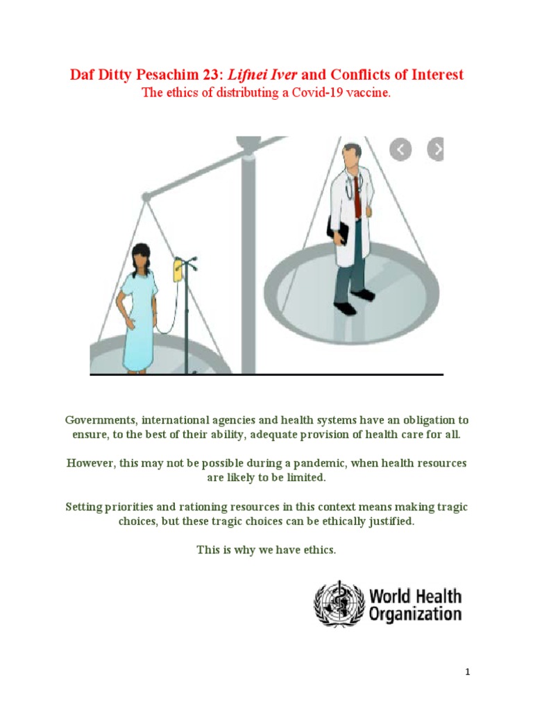 Daf Ditty Pesachim 23 Lifnei Iver and Conflicts of Interest PDF