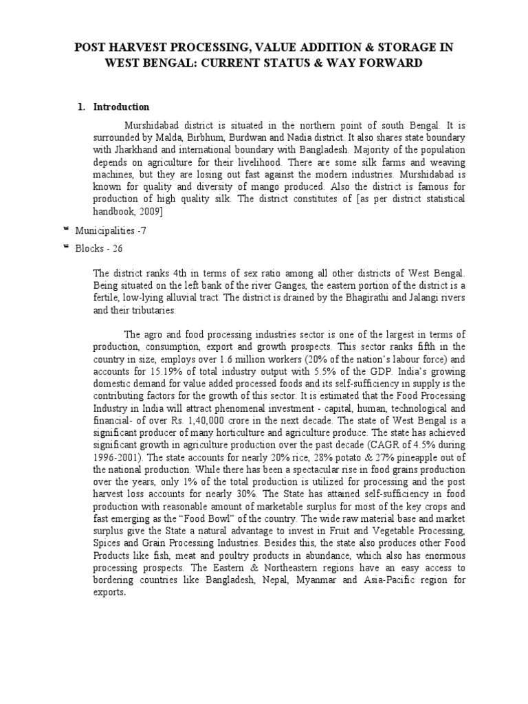 Post Harvest Processing, Value Addition & Storage in West Bengal ...