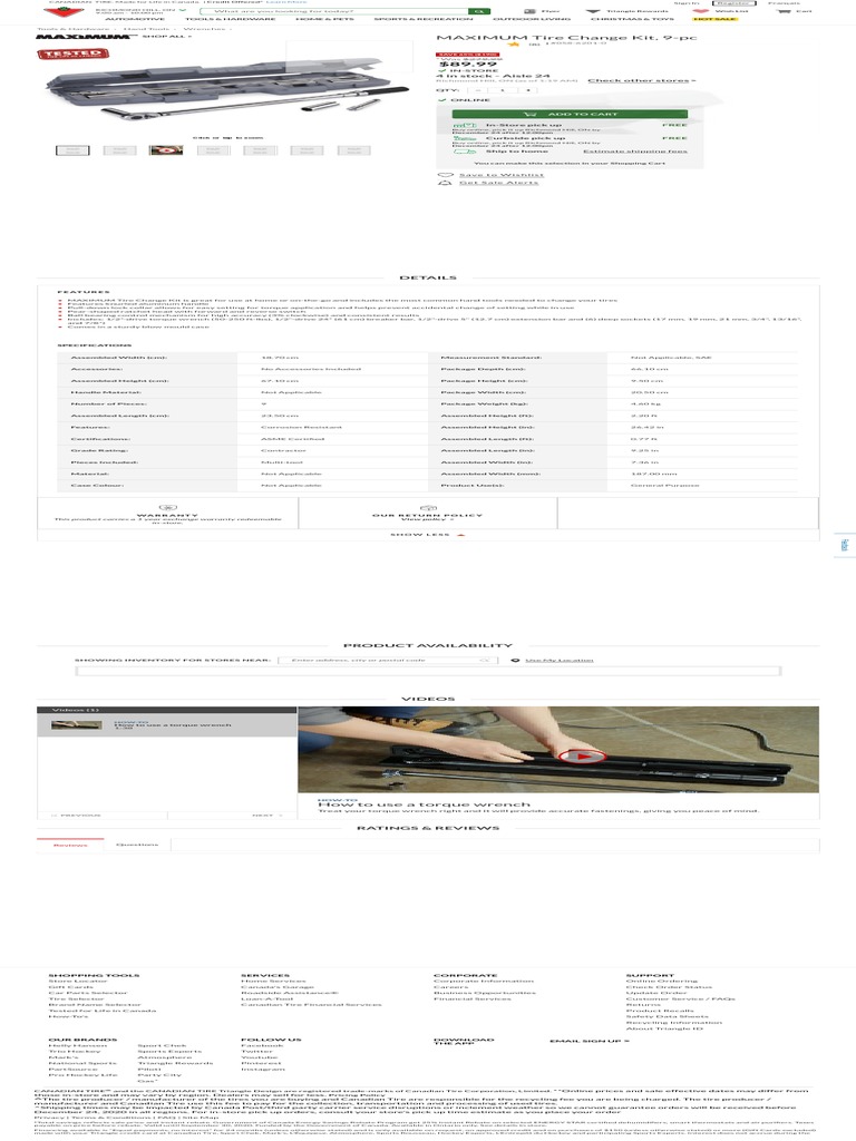 MAXIMUM Tire Change Kit, 9pc Canadian Tire PDF Download Free PDF