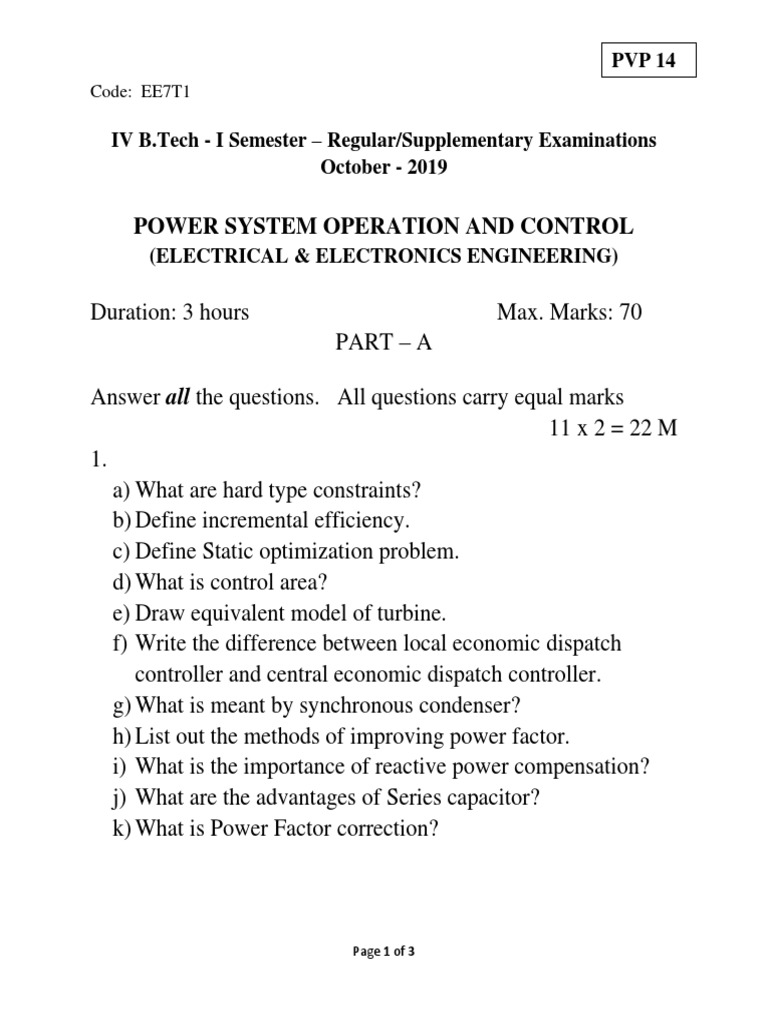 Power System Operation Exam Guide | PDF | Capacitor | Electric Power