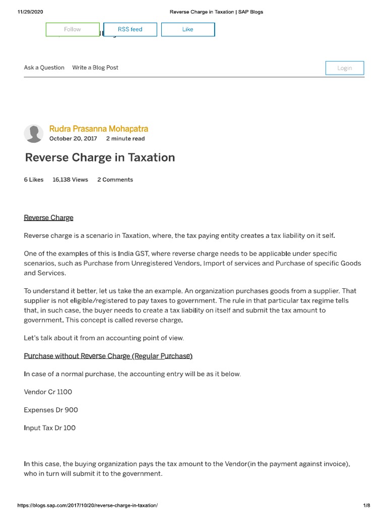 Reverse Charge in Taxation in SAP | PDF