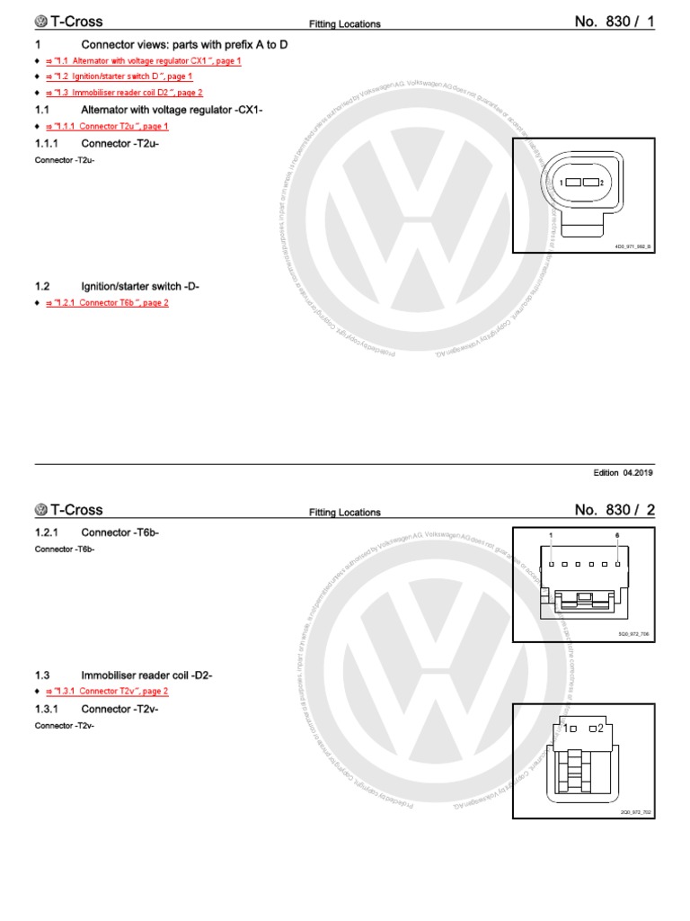 VW TCross 2019+ Connector Views PDF Automotive Industry