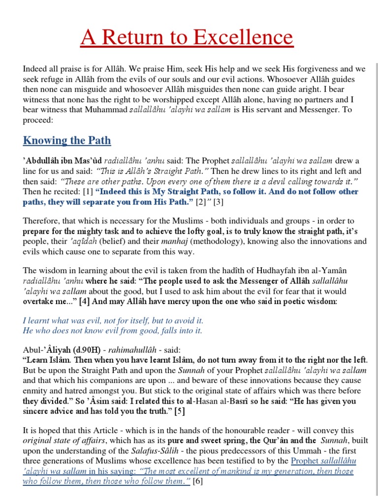 A Return To Excellence | PDF | Muhammad | Hadith