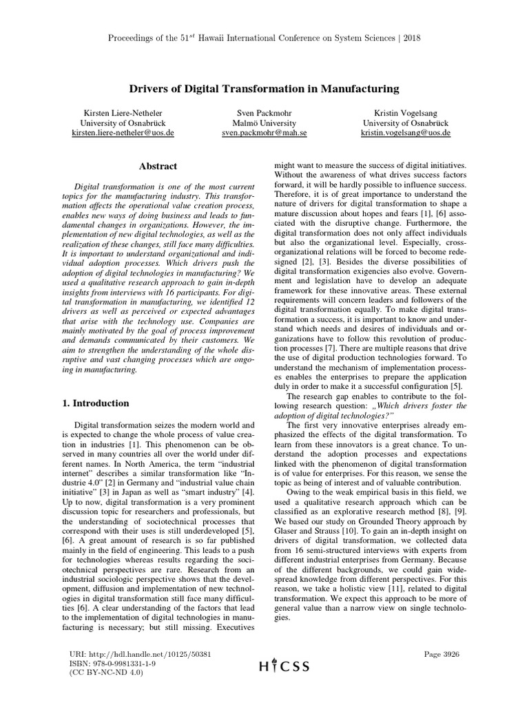 Digital Transformation Drivers in Manufacturing | PDF | Innovation ...