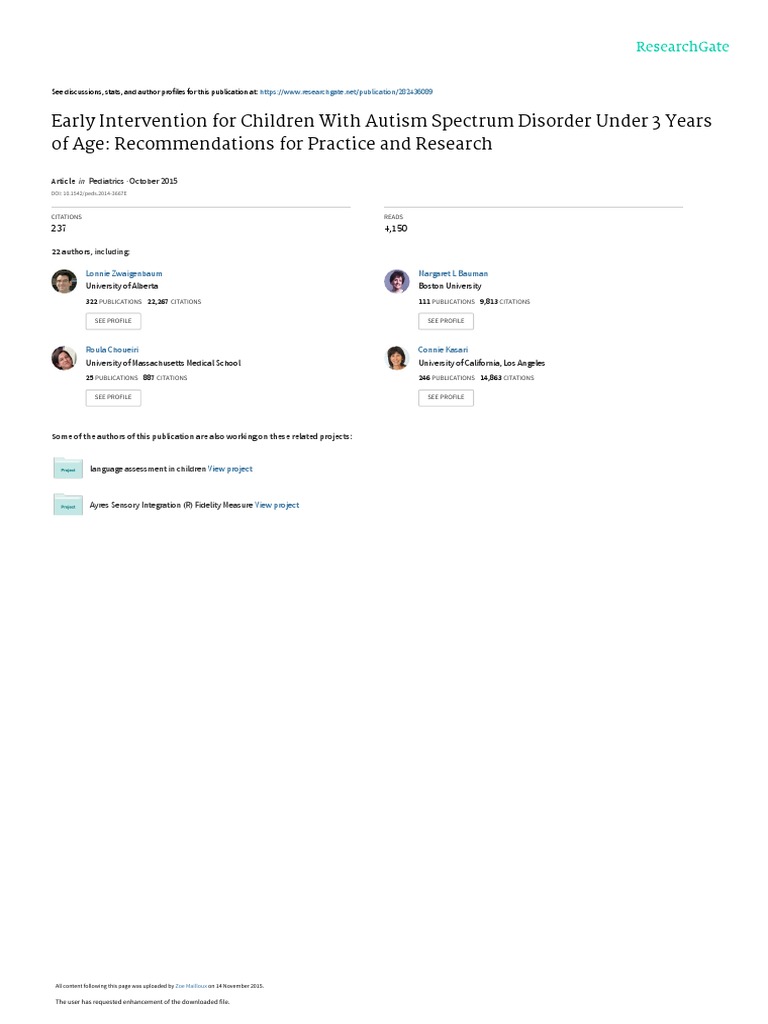 Early Intervention For Children With Autism Spectr | PDF | Autism ...