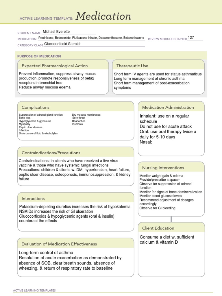 Medication Expected Pharmacological Action Therapeutic Use Download