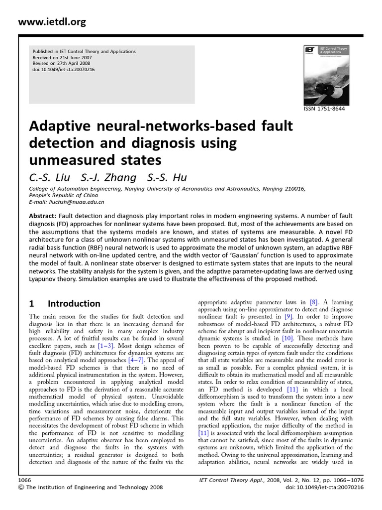 Adaptive Fault Detection in Nonlinear Systems | PDF | Artificial Neural ...