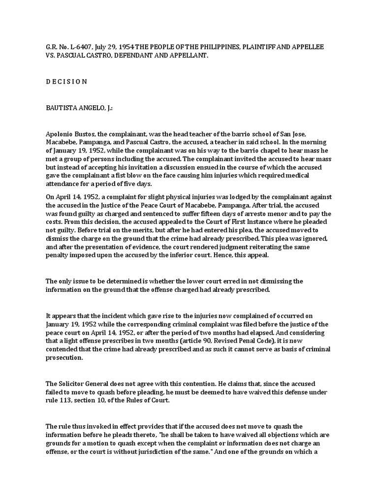 Prescription of Crimes as a Substantive Defense that Cannot be Waived