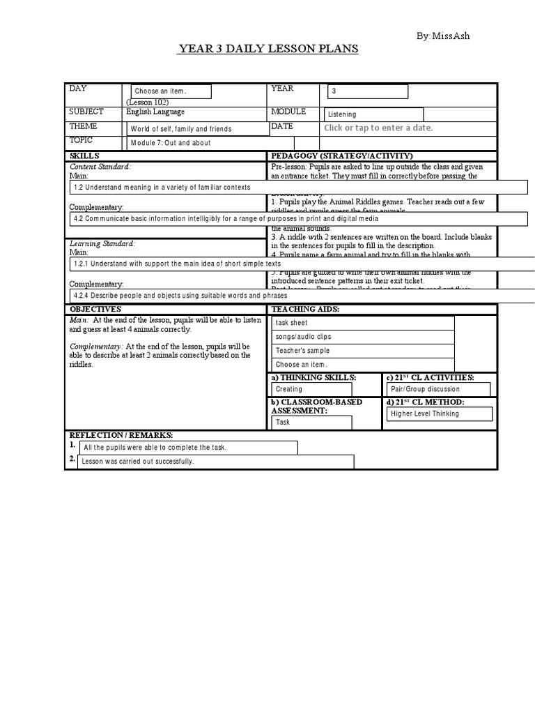 Year 3 daily lesson plans by missash pdf teachers pedagogy