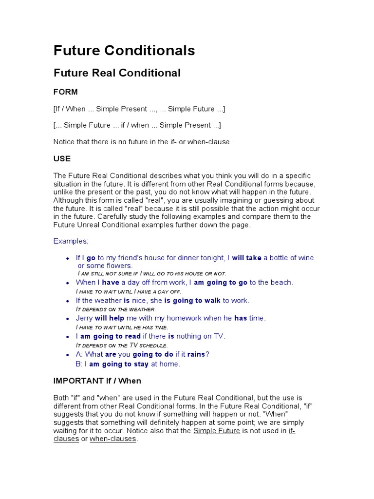Future Real and Unreal Conditionals | PDF | Morphology | Linguistic ...